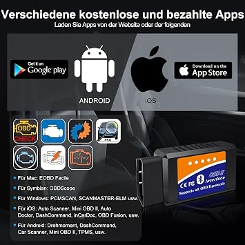 OBD2 Bluetooth Scanner Car Code Reader Reset Auto Diagnostic Scan Tool OBDII Adapter for Android & Windows Devices Check Engine Light for Cars with Torque Pro APP