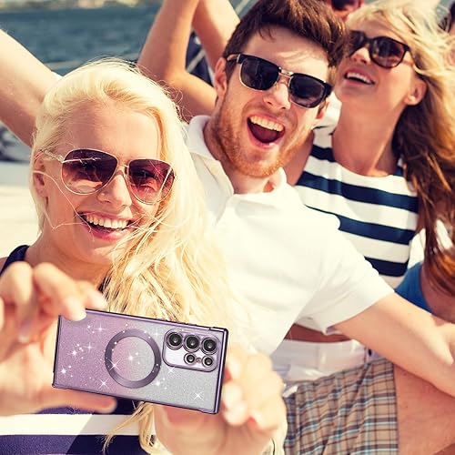 Miniatura 6 de ZTOFERA Funda magnética para Samsung Galaxy S22 Ultra 5G con purpurina degradada, [compatible con MagSafe], funda protectora de TPU chapada de lujo