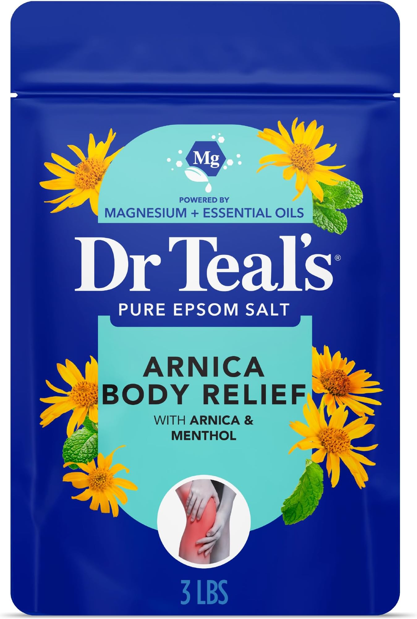 Dr Teal's Epsom Salt Magnesium Soak, Arnica Body Relief with Menthol, 3 lbs