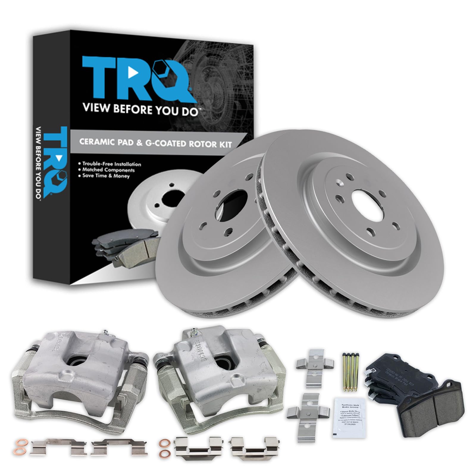 TRQ Rear Brake Pad and Rotor Set Ceramic Vented Rotors Calipers