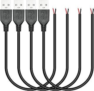 4Pcs USB A Male 2 Pin Bare Wire 30cm/11in, USB 2 Pin Pigtail Open End Power Cable, for and USB Equipment Installed or Replace Repair DIY Cable
