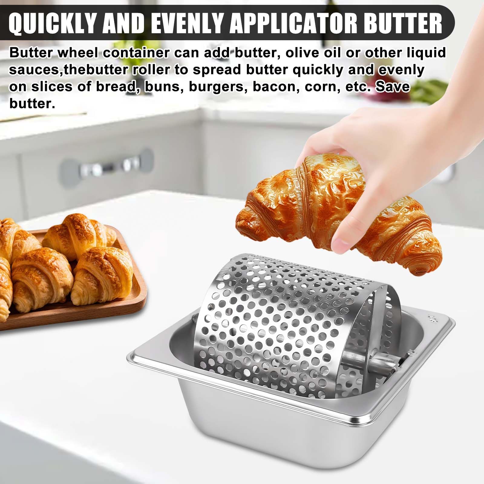 Rullo per burro in acciaio inox, 18 x 16 x 10 cm, resistente distributore di burro, strumento rotante, riutilizzabile per casa, negozio, pane di mais, bistecca