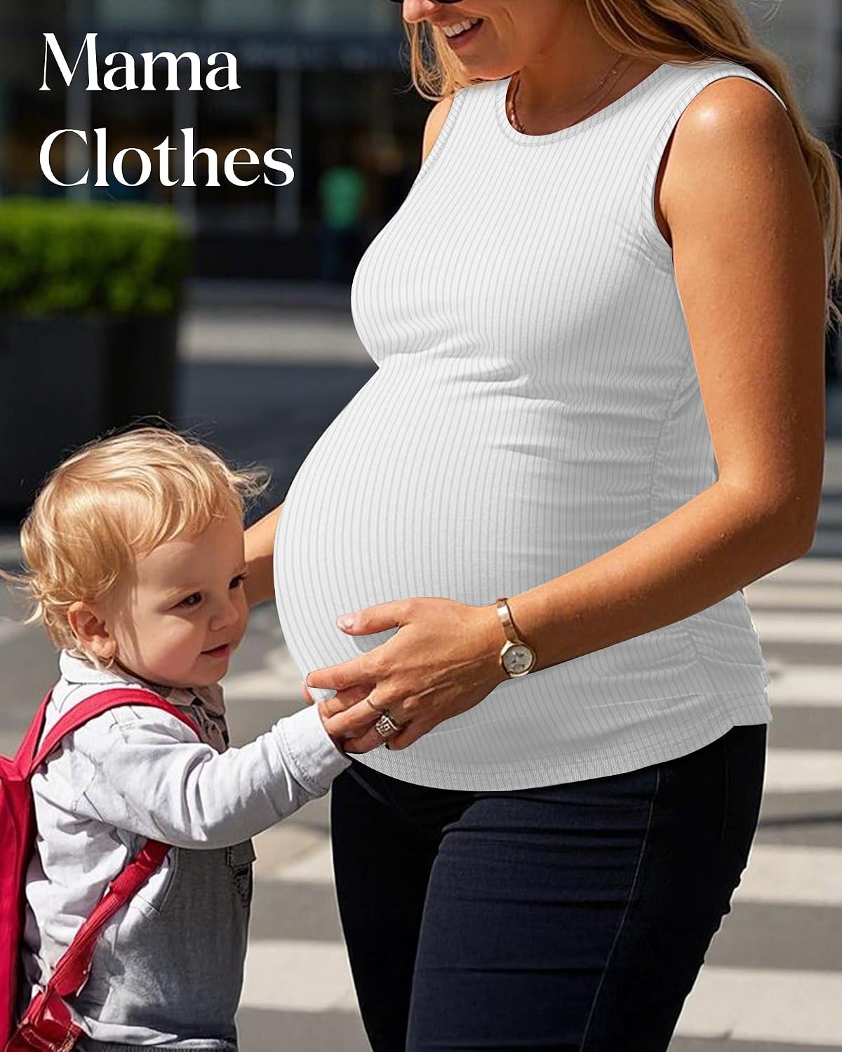 Neer 3 Pack Women's Ribbed Maternity Tank Tops Sleeveless Ruched Side Crew Neck Pregnancy T Shirts Basic Mama Clothes