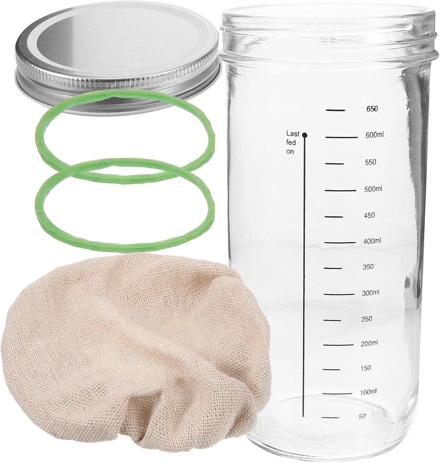 Glass Sourdough Starter Container with Lid and Cloth Cover 730ml Glass Sealed Jar for Home Baking Fermentation and Grain Storage