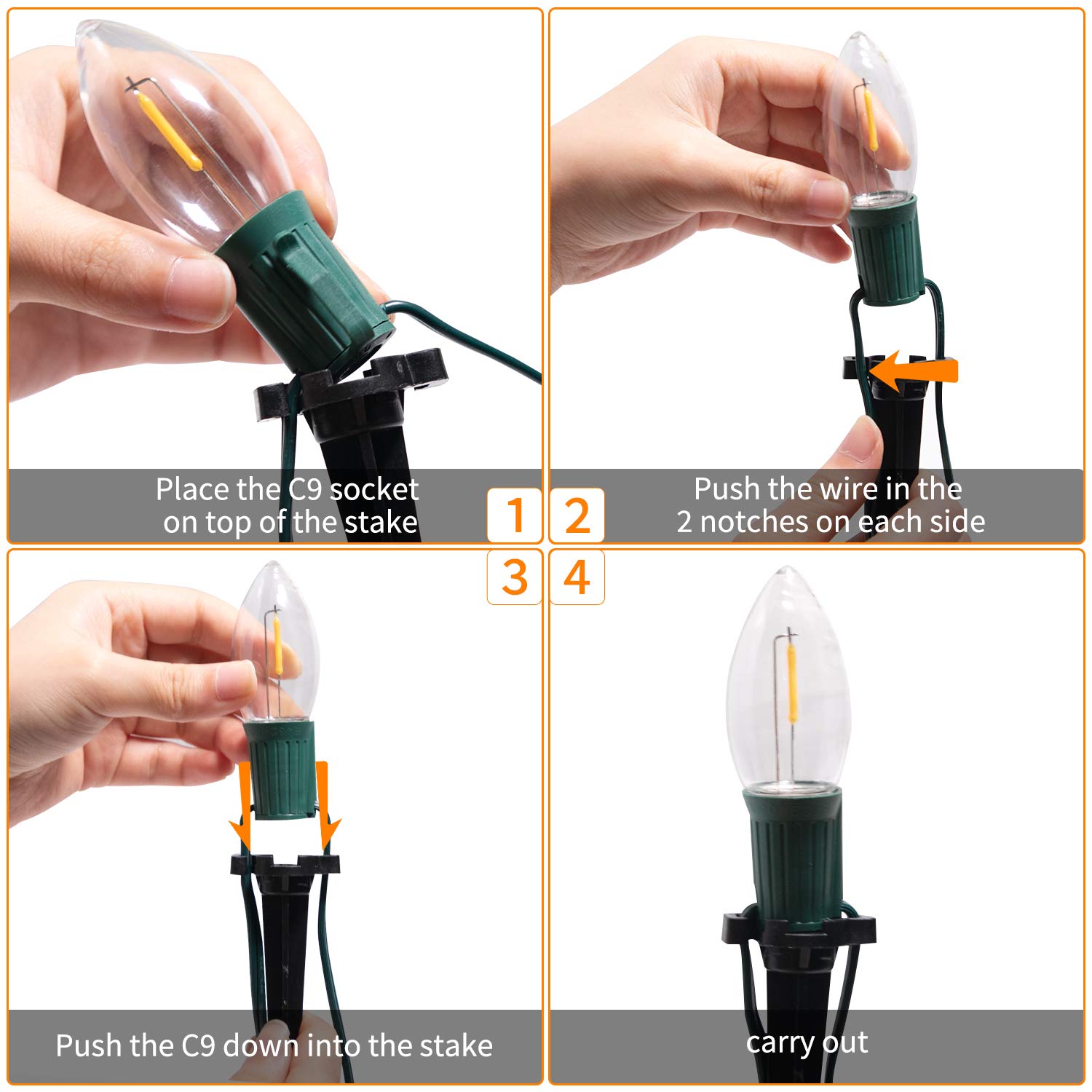 Tira de luces LED estilo sendero de Navidad para exteriores; tira de 20 luces LED C9 de 25.7 pies con 20 estacas conectables y a prueba de agua para interiores, fiestas de Navidad y decoración comercial; luz cálida color blanco 9