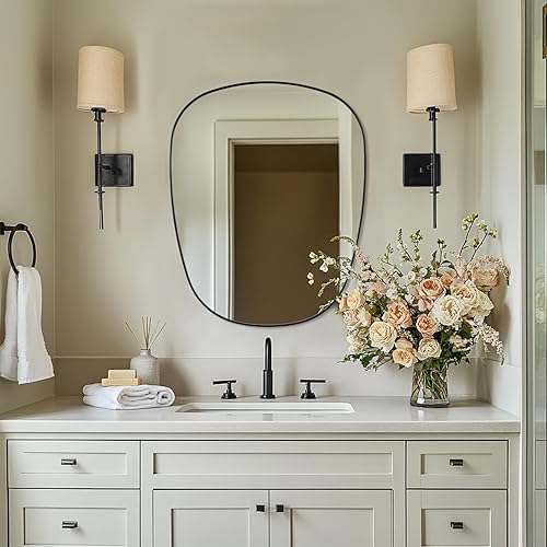 Irregular Wall Mirror, 24"x30" Matte Black Vanity Mirror for Bathroom,