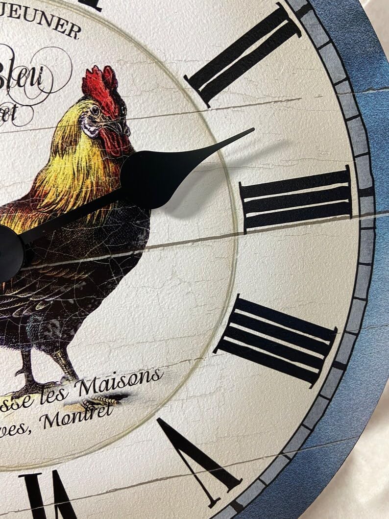 Carolina Blue Rooster Wall Clock | Ultra Quiet Quartz Mechanism | Hand Made in USA Beautiful Crisp Lasting Color | Comes in 8 Sizes | 12 Inch