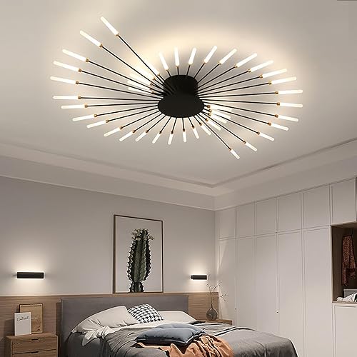 Miniatura 4 de Lámpara de techo LED moderna, 42 cabezas de luz, forma de flor, sala de estar y dormitoriocomedor araña acrílica de metal (negro)
