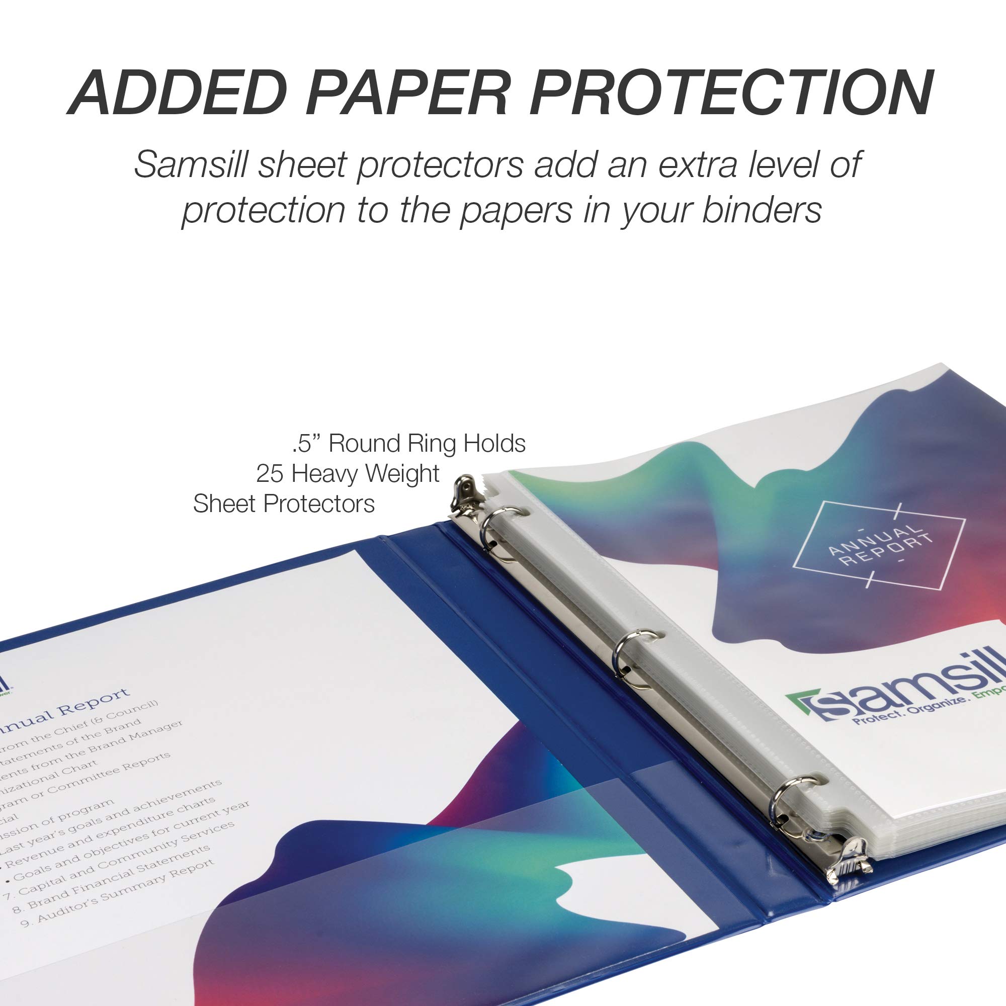 Samsill Raccoglitore a 3 anelli da 1,3 cm, prodotto negli Stati Uniti, raccoglitore ad anelli rotondo, copertina trasparente personalizzabile, blu scuro