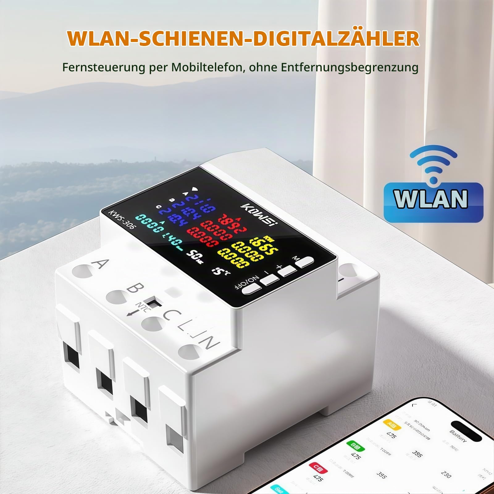 Stromzähler 3-Phasen 4-Draht, 9 in 1 Wlan Tuya Smart Meter mit LCD-Display, Digitaler Stromzähler DIN Hutschiene Drehstromzähler, Geeicht Drehstromzähler für Leistungsmesssystemen Eingesetzt