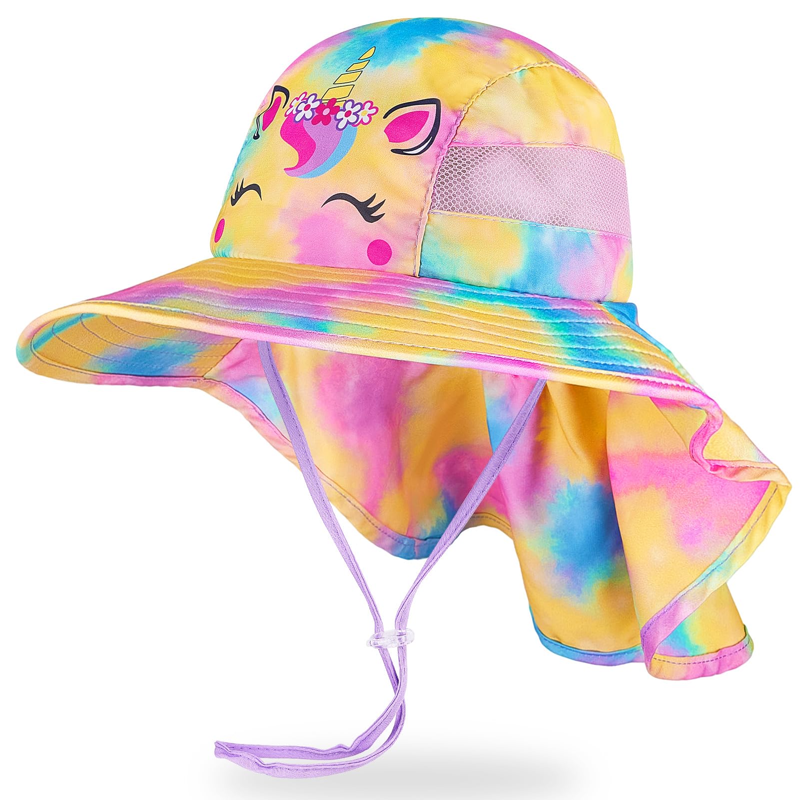MHJY Kids Sun Hat Girls UV Protection Summer Hats Adjustable Beach Cap Unicorn Bucket Hats with Wide Brim Neck Flap for Toddlers 2-9 Years — view 19