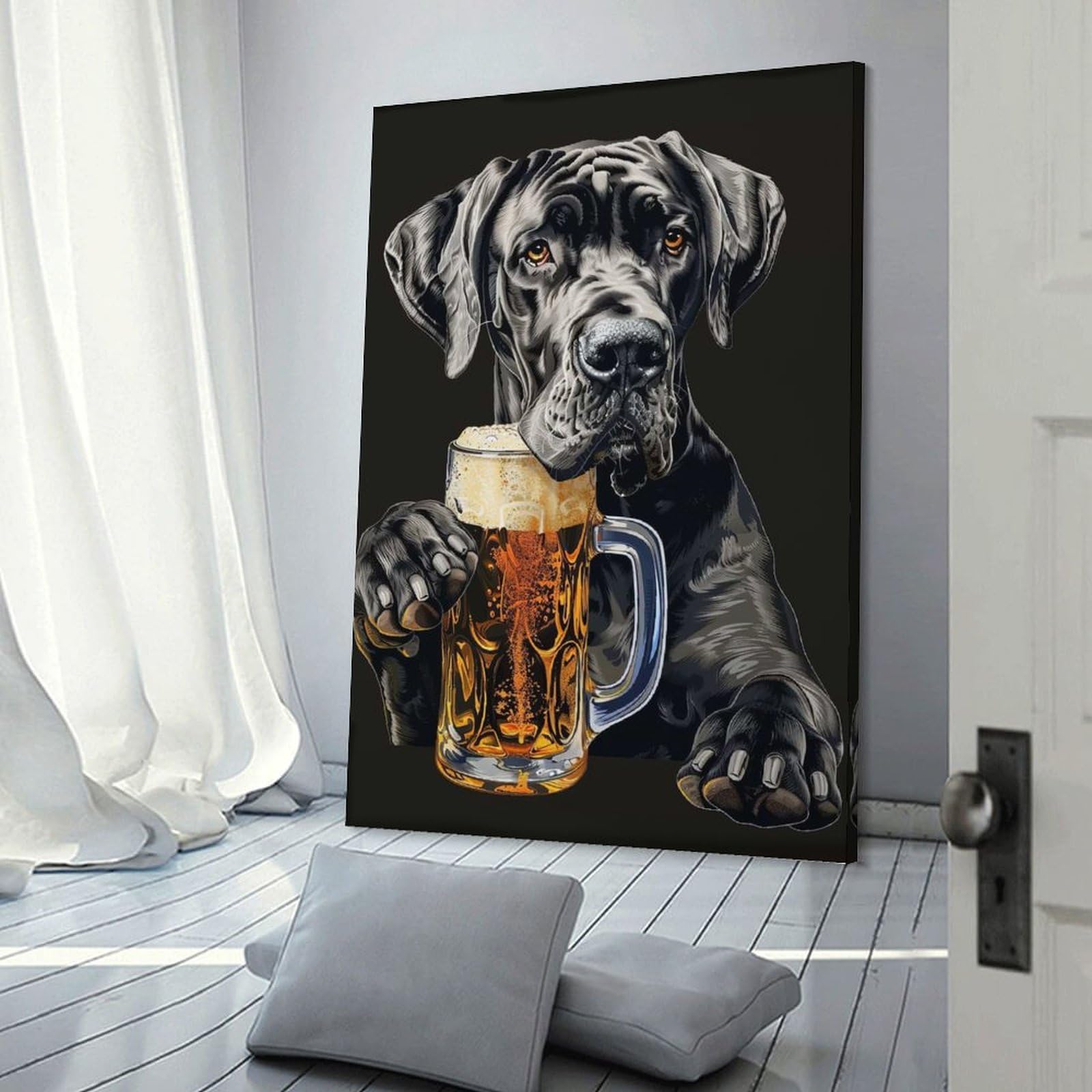 Junmoney Great Dane Beer Canvas Wall Picture, 12x18inch(30x45cm), for Wall Displays, Bedrooms Or Room Updates, Wall Decor Suited to Curated Displays