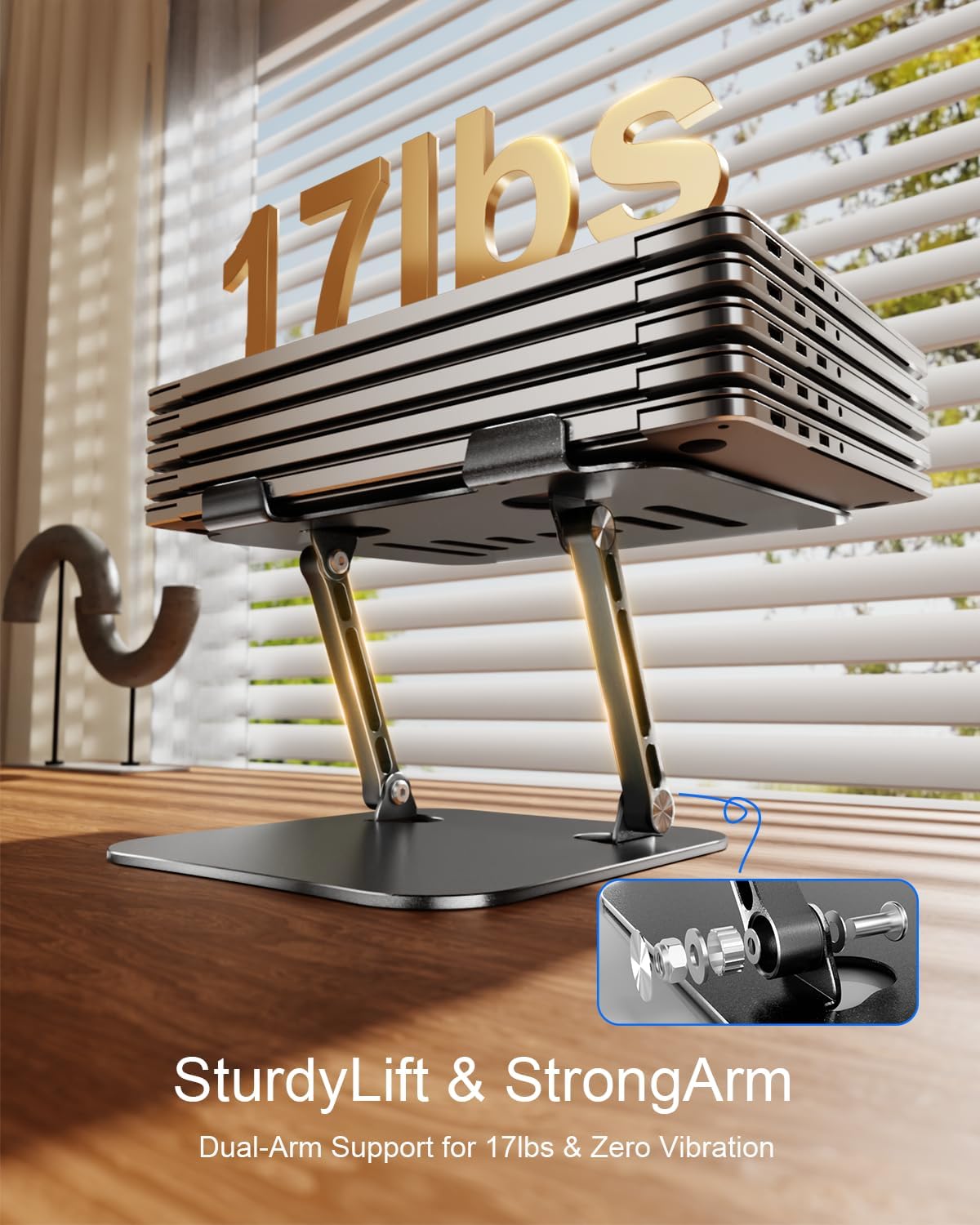 Adjustable Laptop Stand, Aluminum Portable Laptop Riser for Desk Foldable, Ergonomic Computer Notebook Stand Holder for MacBook Air Pro, Dell XPS, HP and All 10–17 Inch Laptops, Black