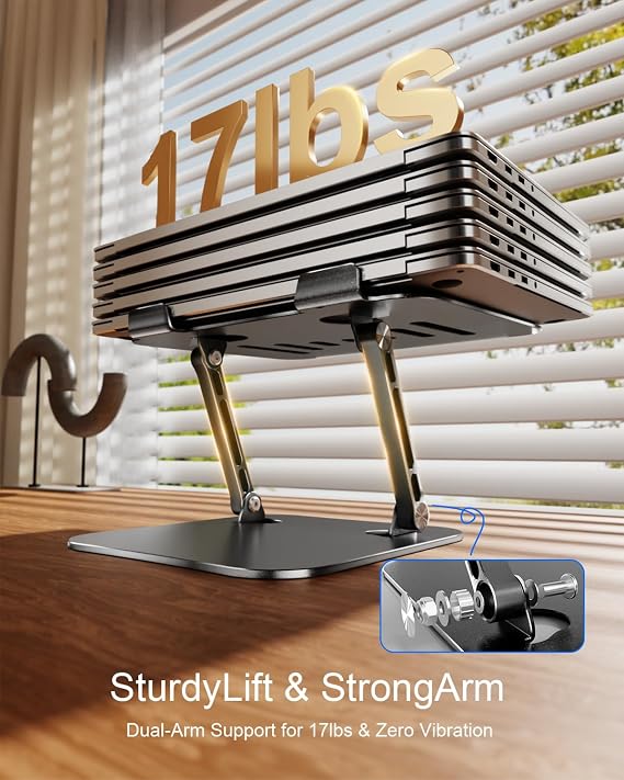 Adjustable Laptop Stand, Aluminum Portable Laptop Riser for Desk Foldable, Ergonomic Computer Notebook Stand Holder for MacBook Air Pro, Dell XPS, HP and All 1017 Inch Laptops, Black