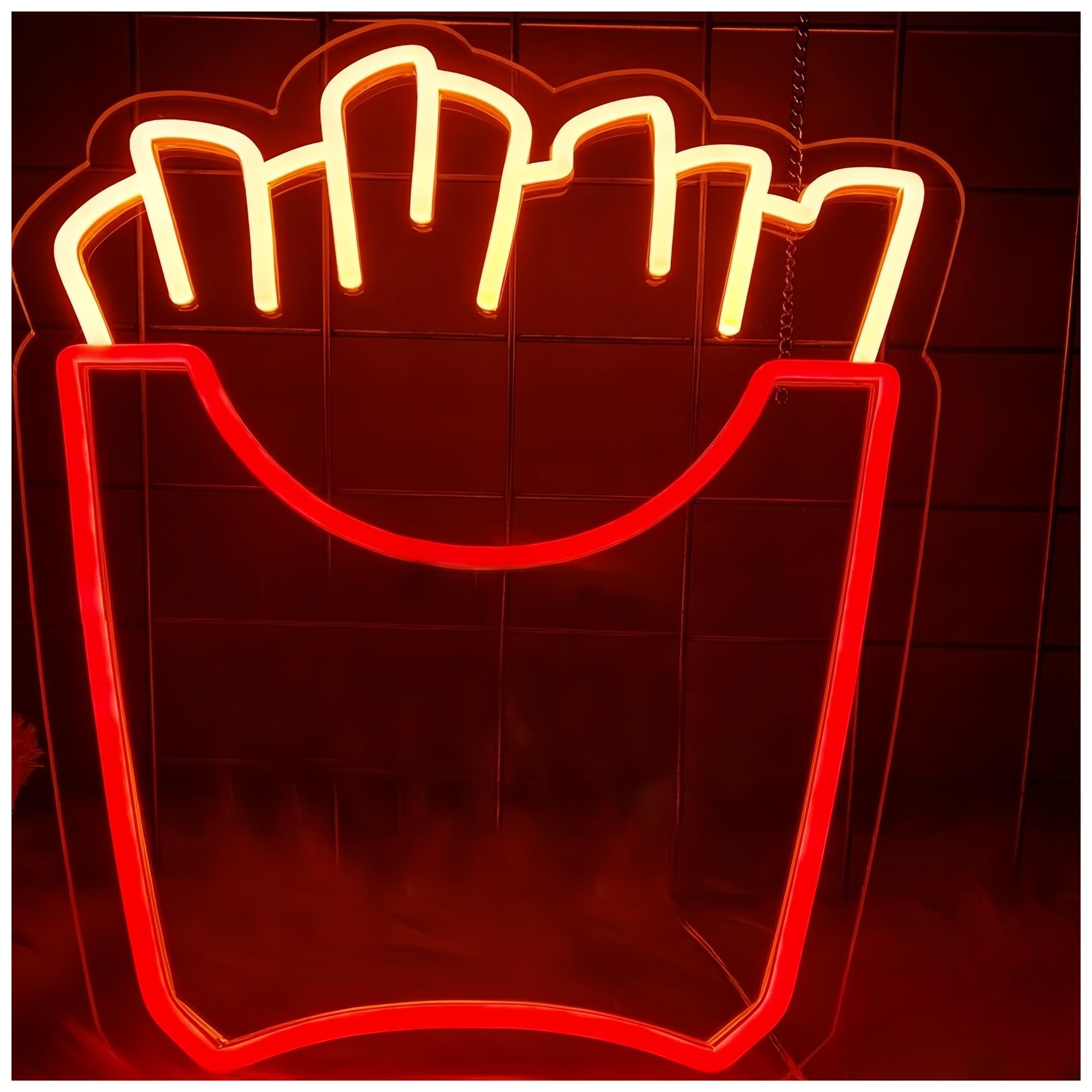 SHOUXI Sign Lamp French Fries Shape Neon Apply to French Fries Burger Shop, Restaurants Bar Make Your Shop More Attractive 42X34cm
