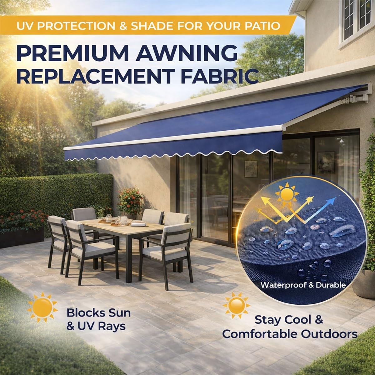 Tessuto di ricambio per tenda da sole retrattile impermeabile resistente ai raggi UV per patio, giardino, balcone, porta, baldacchino, riparo da esterni