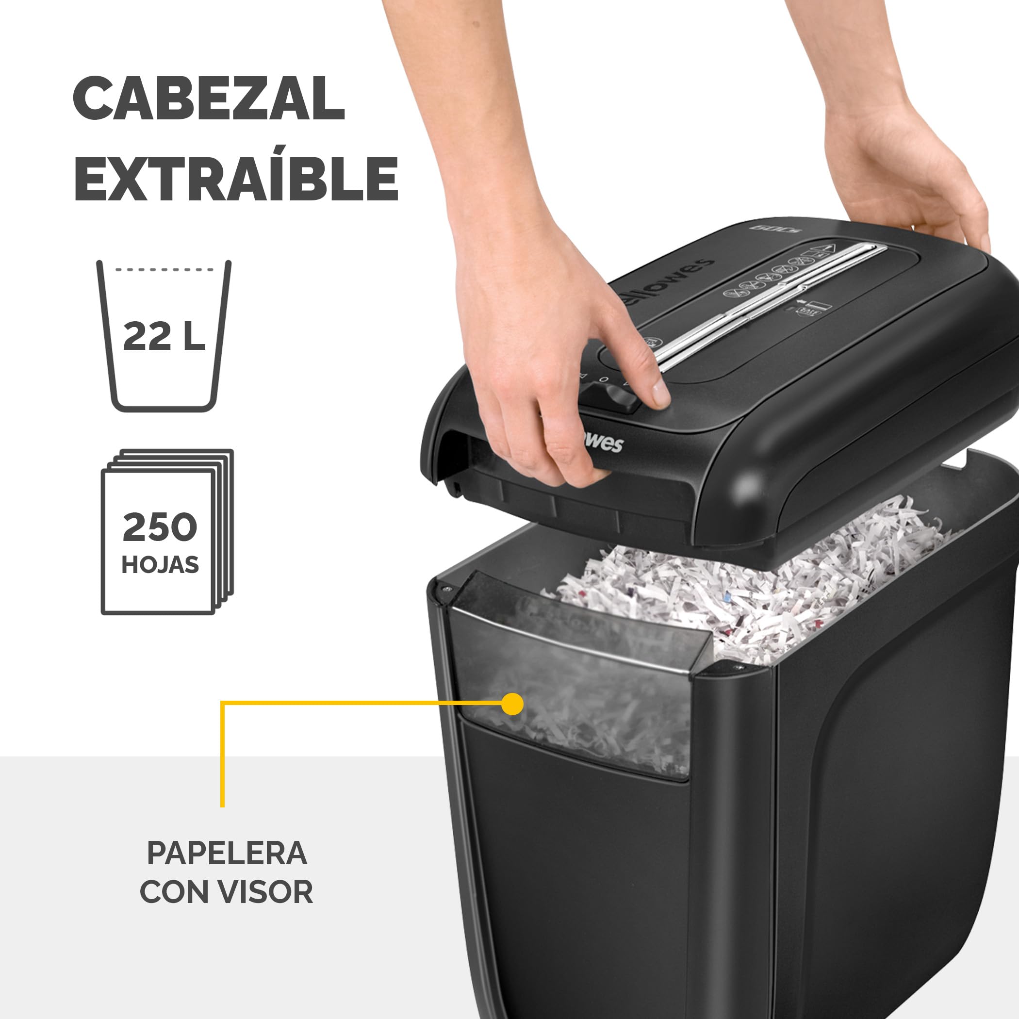 Fellowes 60Cs Trituradora de Papel Corte en Partículas 10 Hojas 22L DIN-P4 Negro