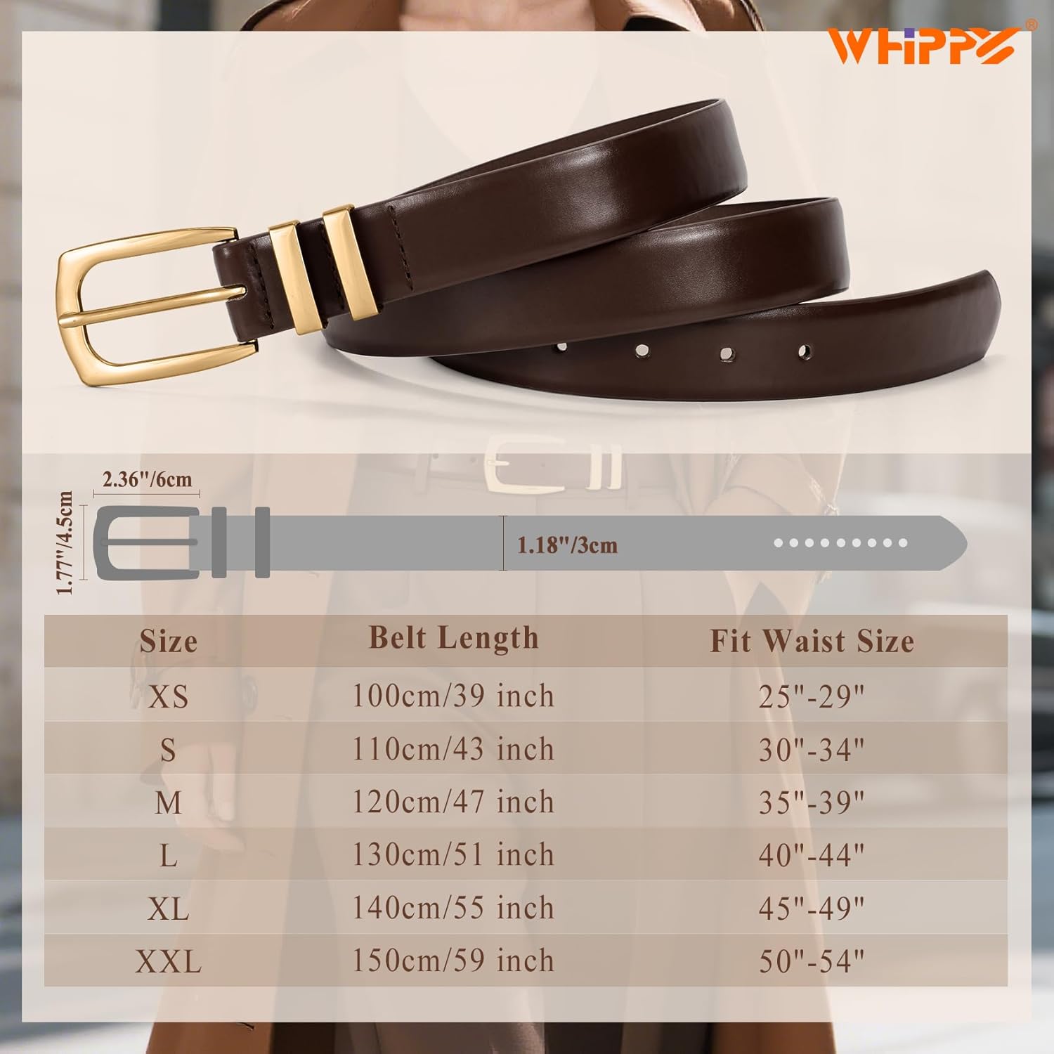 WHIPPY Women's Leather Belts for Jeans Pants Fashion Ladies Belt Gold Buckle Belts for Women - Image 5
