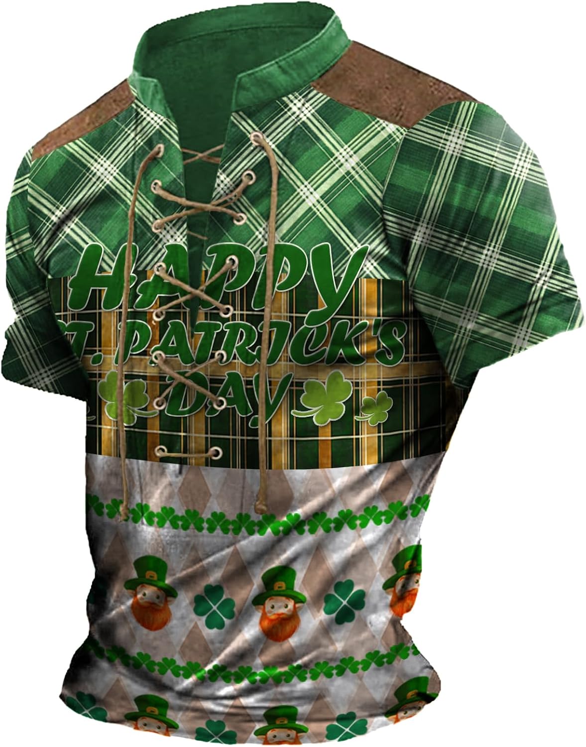 domirica St Patricks Day Shirt Men Short Sleeve Lace Up Pullover Novelty Lightweight Workout Polo Shirts