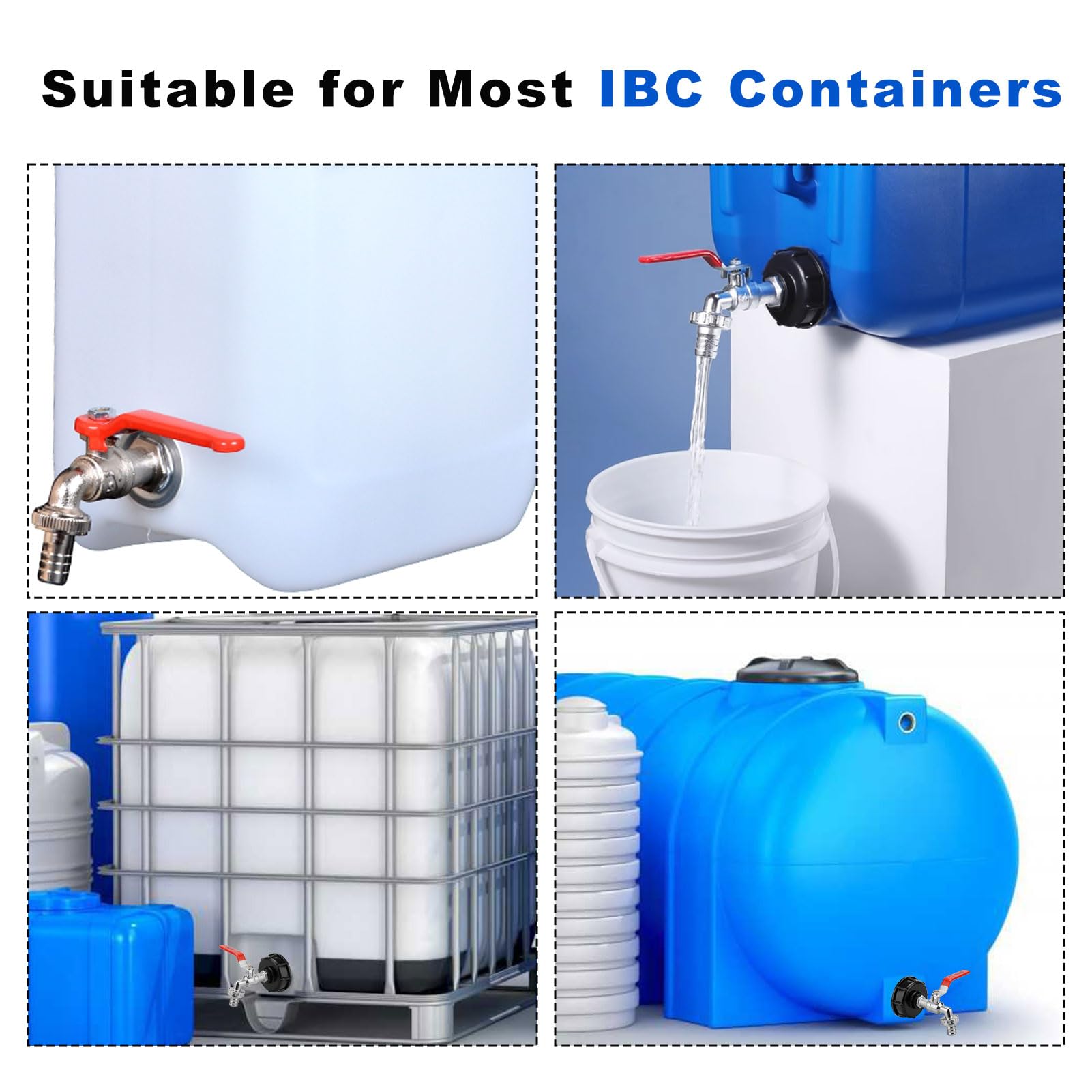 Kit Rubinetto Per Serbatoio IBC Da 1000 Litri: Adattatore S60x6, Raccordo 1/2 E 3/4, Rubinetti In Ottone, Guarnizioni E Nastro Teglon Inclusi - 3
