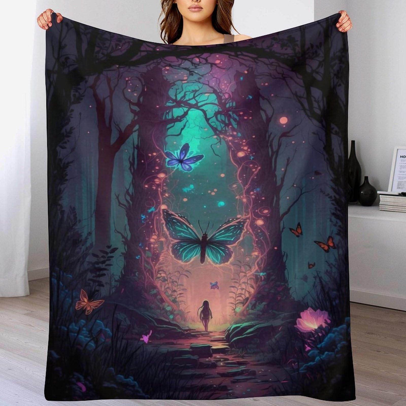 Ggjjtt Mystical Butterfly Soft Plush Throw Blanket Warm Cozy Fur Throws For Sofa, Couch, Chair, Anti-Pilling Quality Washable Bed Blanket,130×150Cm