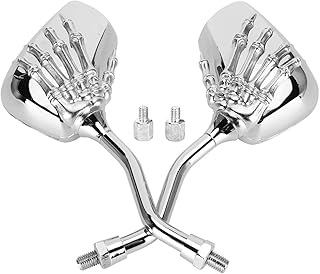 2 peças espelhos retrovisores de motocicleta espelhos retrovisores cromados 8 mm 10 mm fio esqueleto crânio guidão de mão refletindo, exterior automotivo