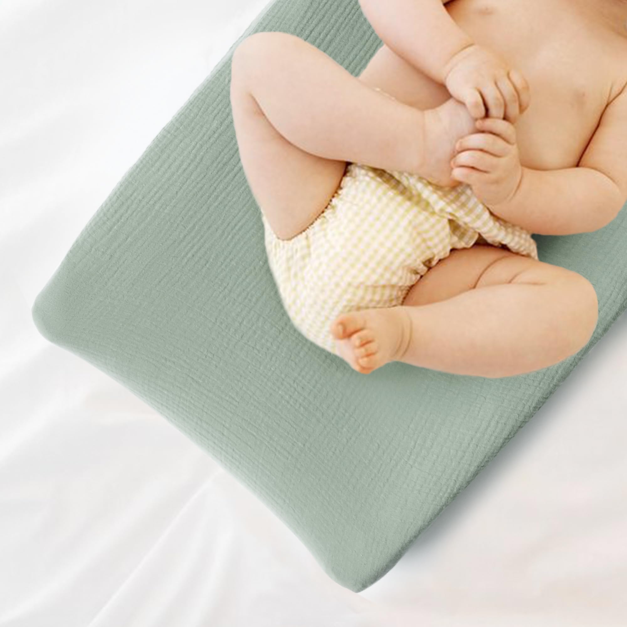 Konssy Paquete de 2 fundas de muselina para cambiadores de pañales para bebés, niñas y niños, 100% algodón, juego de fundas para cambiador de pañales, sábanas suaves (hojas, verde)