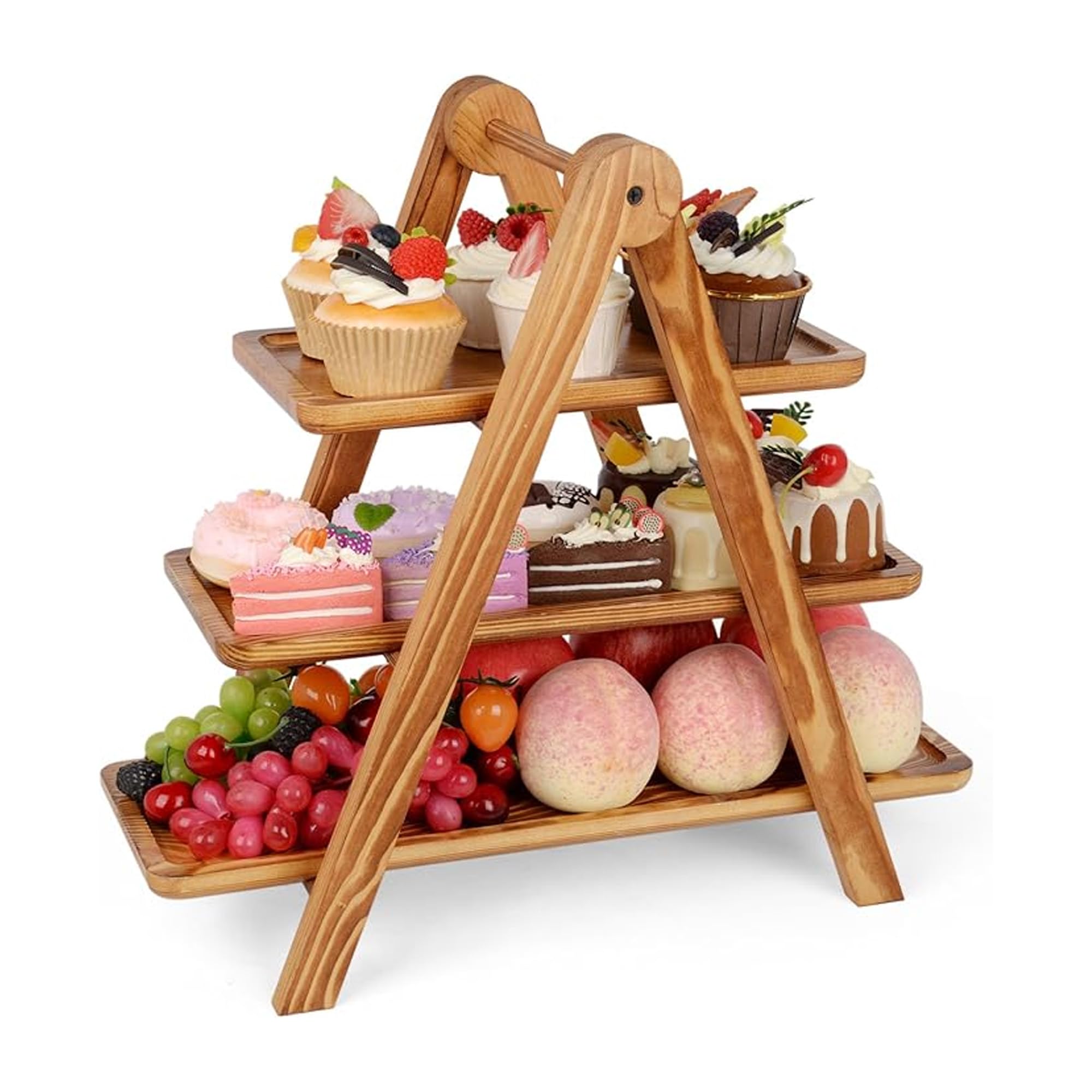 Wooden 3 Tier Cake Stand: Lifegogo Detachable 3 Tier Serving Tray Paulownia Three Tiered Wood Serving Tray for Fruit Dessert Appetizer Wedding Party