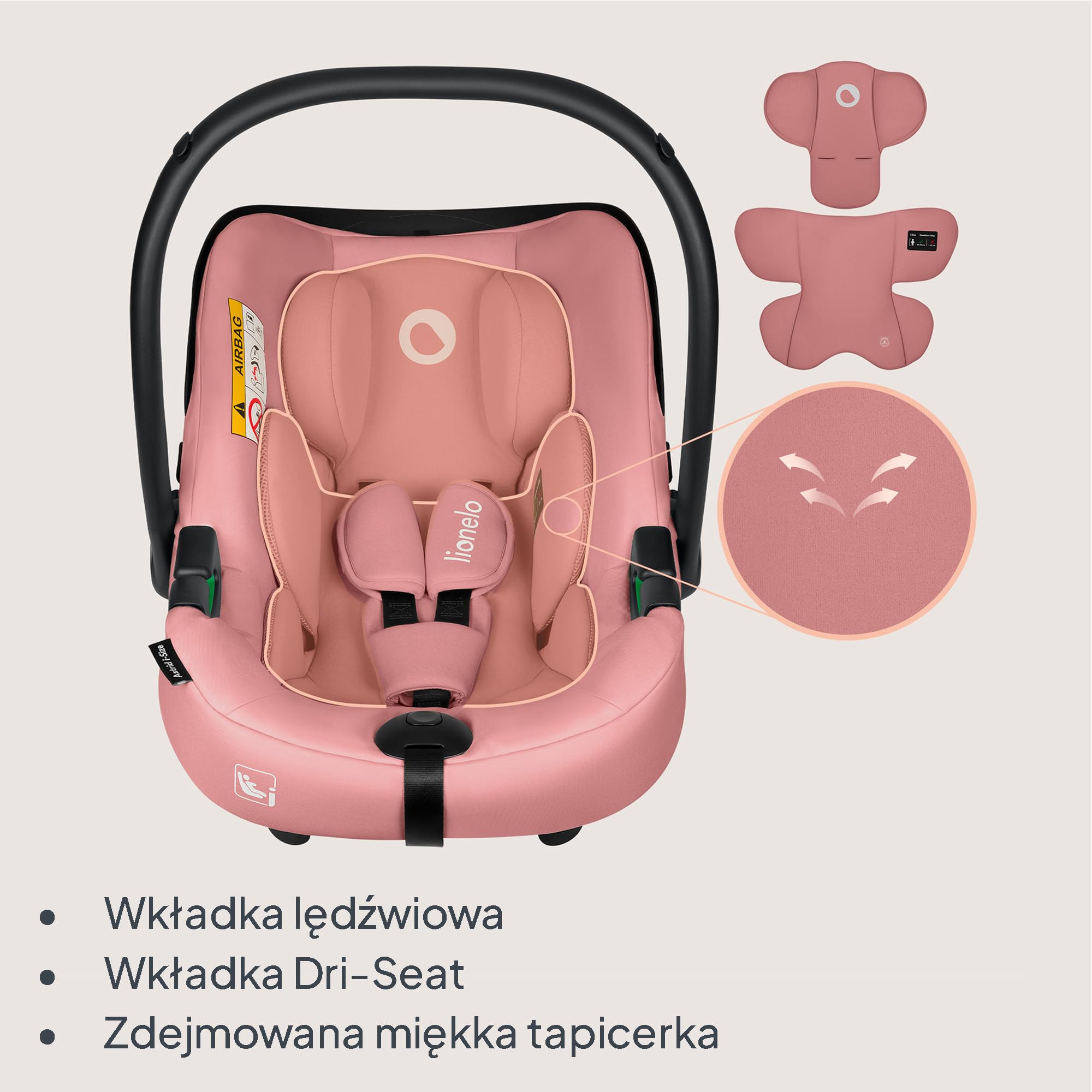 LIONELO ASTRID i-Size SET Dziecięcy Fotelik Samochodowy z Bazą 40-87 cm Nosidełko dla niemowląt Montaż ISOFIX, 3-Punktowe Pasy Ochrona Boczna, Wkładka Dri-Seat, i-Size R129
