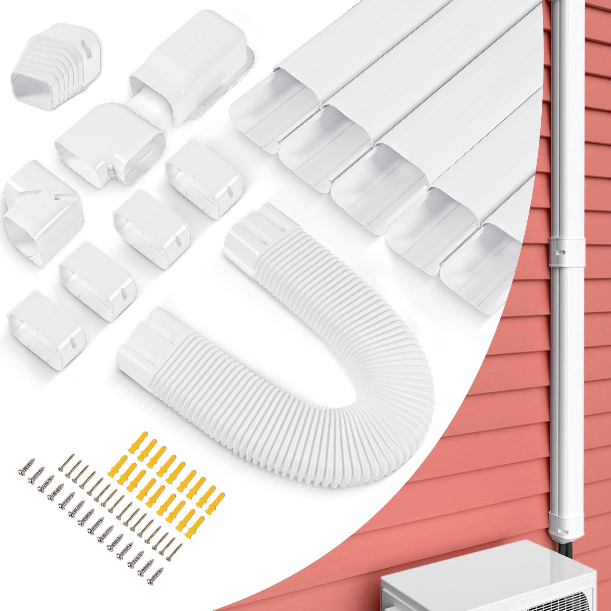 LyPrem 10Ft Mini Split Line Set Cover 3" PVC Line Cover Kit for Mini Split and Central Air Conditioner & Heat Pump(White) — image 1