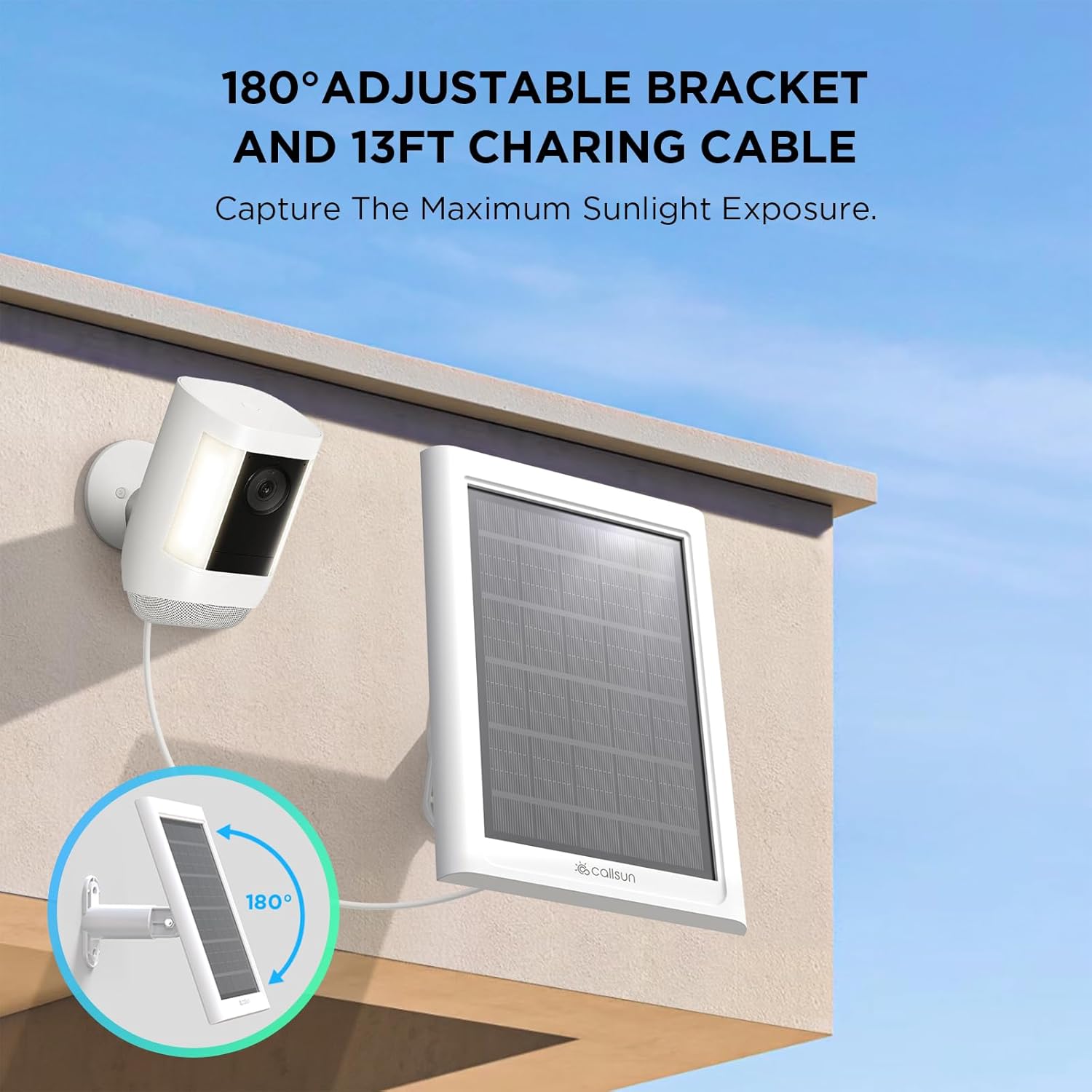 2 Pack - Solar Panel for Ring Camera,Solar Charger for Ring Stick Up Cam Battery/Pro&Ring Spotlight Cam Battery/Plus/Pro, IP68 Waterproof 180° Adjustable Bracket 13FT Cable