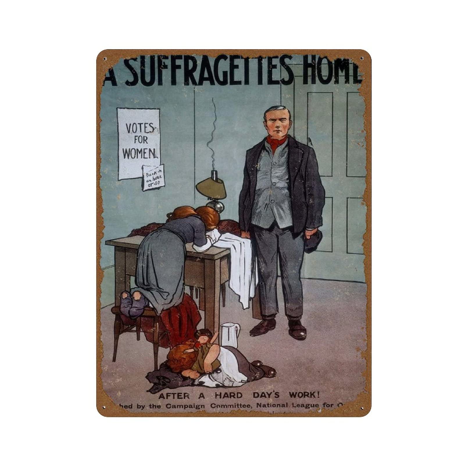 A Suffragette's Home Vintage Anti-Suffragette Poster Novelty 12x16 Tin Sign Metal Poster Wall Funny Man Cave Cool Wall Door Warning Sign Aluminum Metal Tin Metal Sign Vintage Style Wall Decor