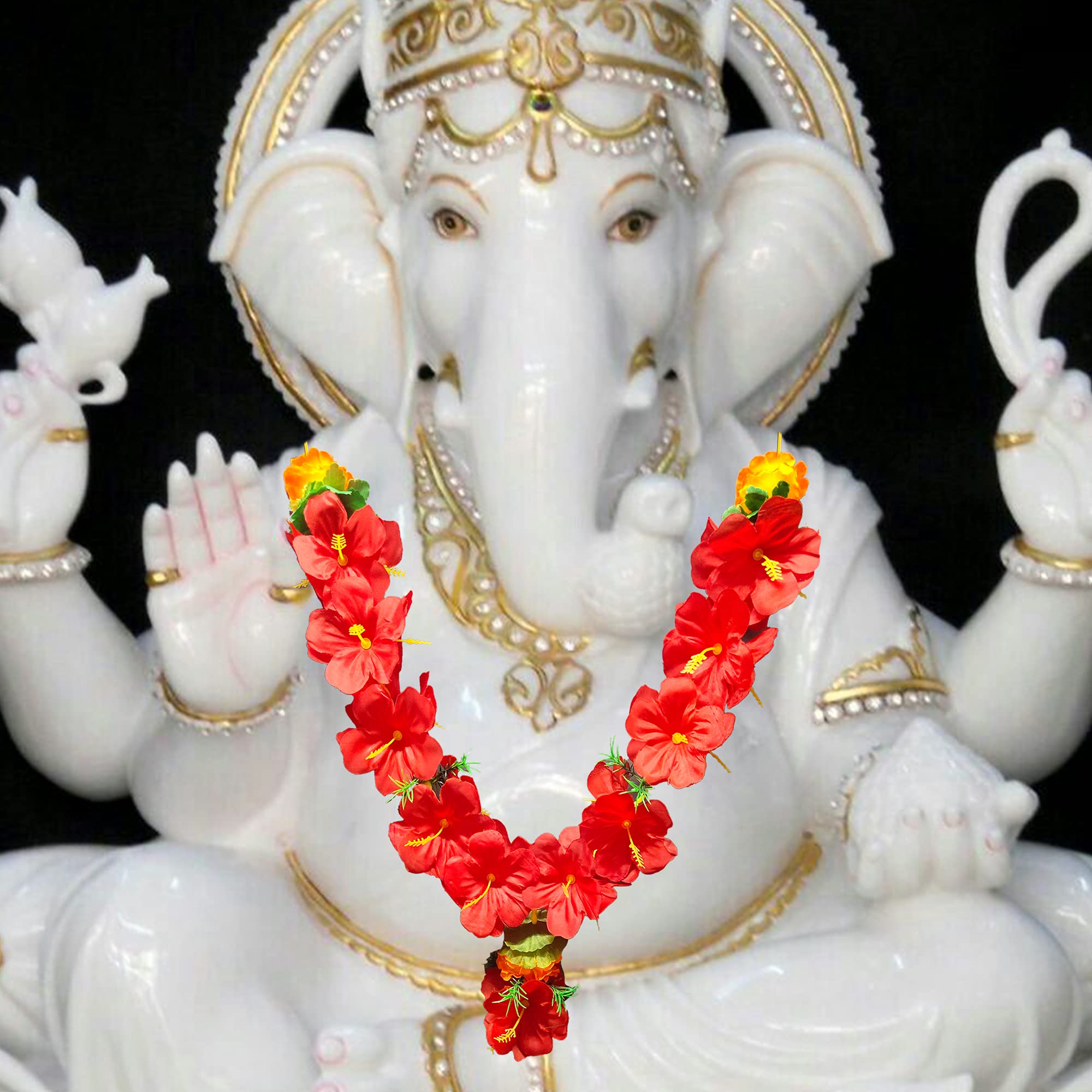 Gudhal Pool Mala for god ganesh and all Gods !! Red Hibiscus Flower for Ganpati Ganesh Idol !! Mala for God !! Kanthi !! Kanti !! Mala for Photo Frame 1