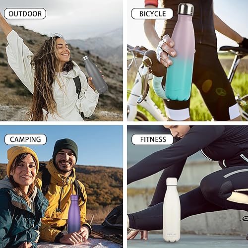 Miniatura 6 de Botella de agua aislada, paquete de 2 botellas de agua de acero inoxidable de 17 onzas con tapa con popote, botellas de agua deportivas de metal