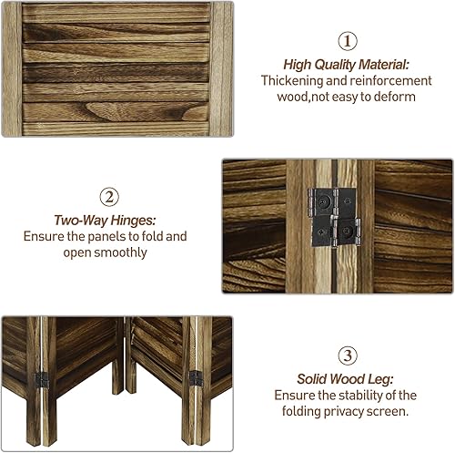 Miniatura 3 de ECOMEX Divisor de habitación de 8 paneles con diseño de rejillas, divisores de madera de 5.6 pies de alto y pantallas de privacidad plegables,