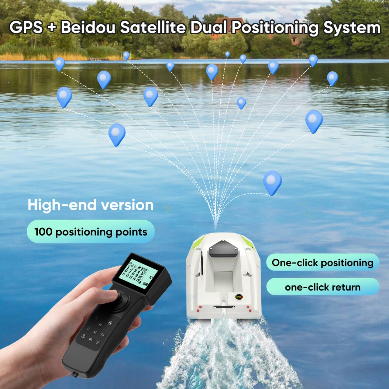 GPS RC Esca Barca per Pesca barca barchino carpfishing con Telecomando GPS, Navigazione Automatica, Ritorno automatico (D50BGPS)