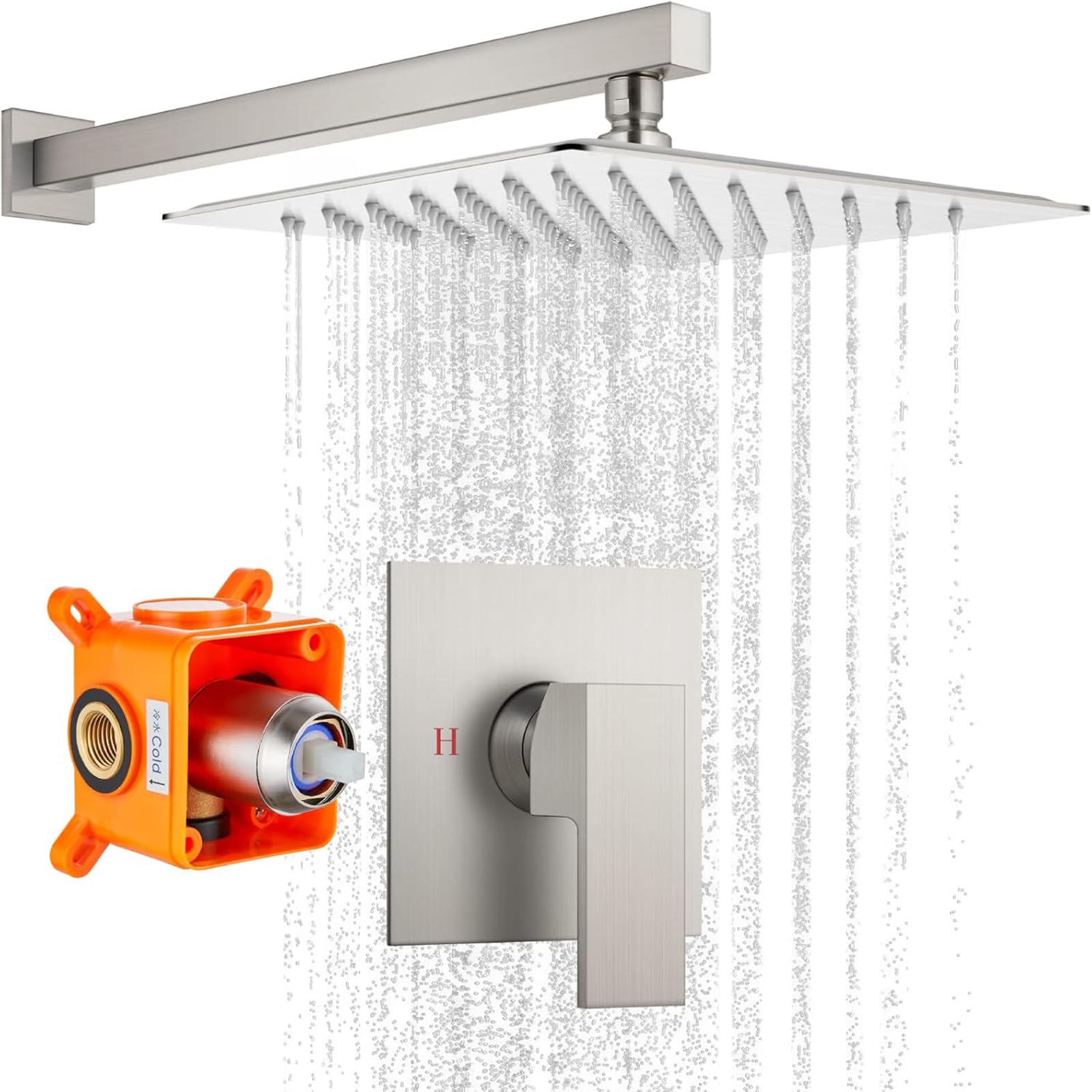 10" Rain Shower System Brushed Nickel Luxury High Pressure Shower Head Bathroom Shower Faucet Set Rough-in Valve and Shower Trim Included