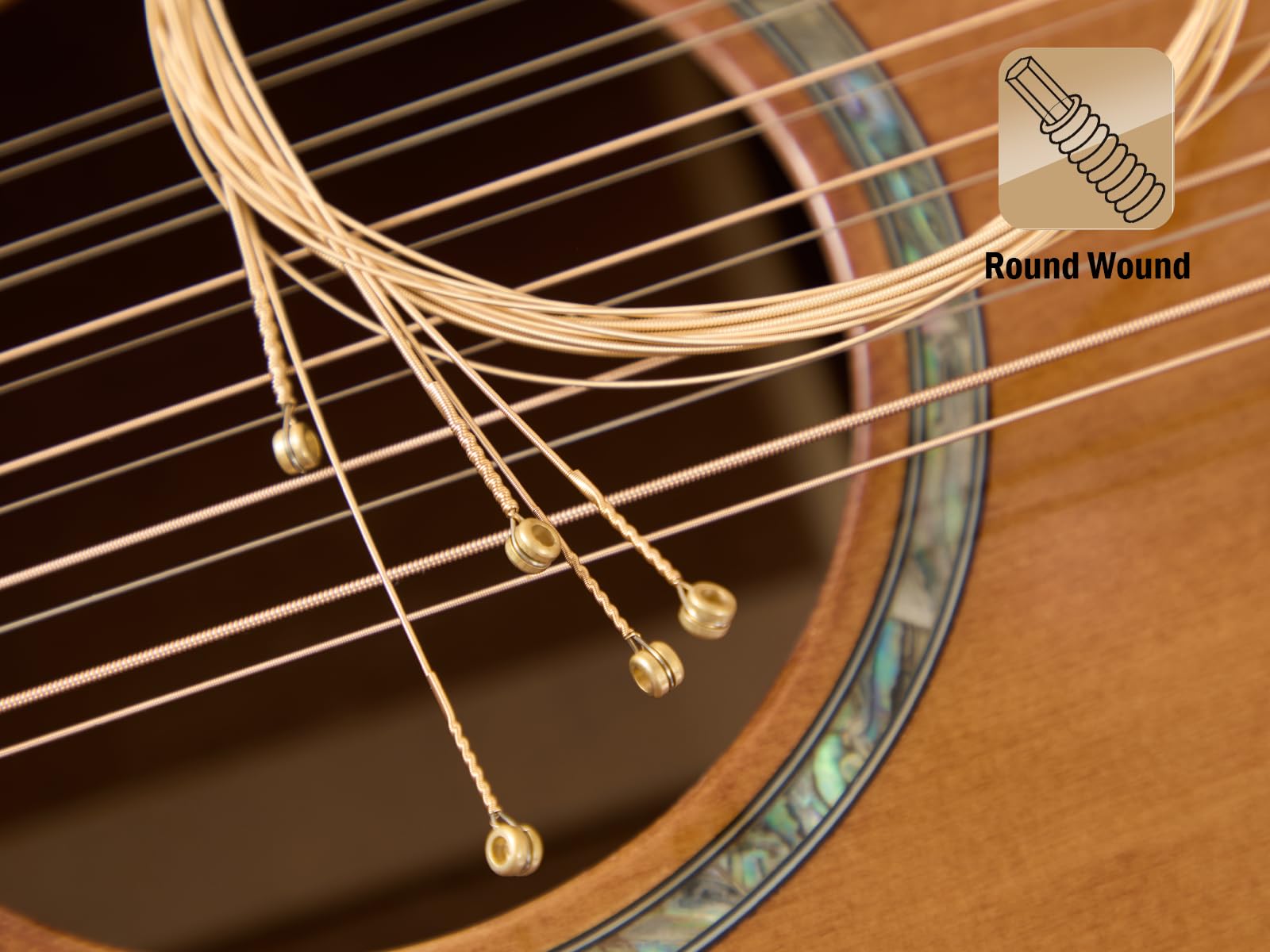 Cuerdas acústicas de 12 cuerdas, embalaje sellado al vacío de larga duración, cuerdas de guitarra para acústico juego de 12 cuerdas, bronce recubierto 85/15, extremos de bola de latón duradero,