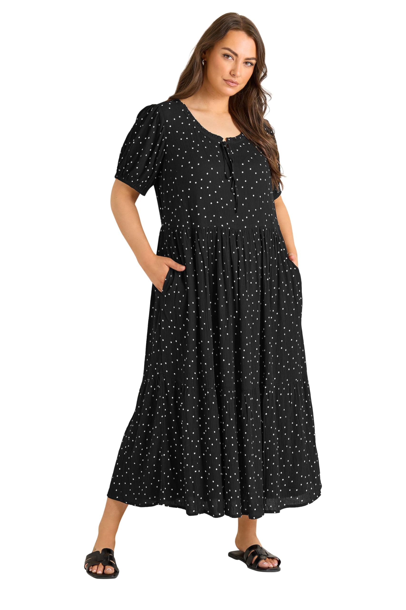 Evans Women's Polka Dot Tiered Midi Dress Black Size 20