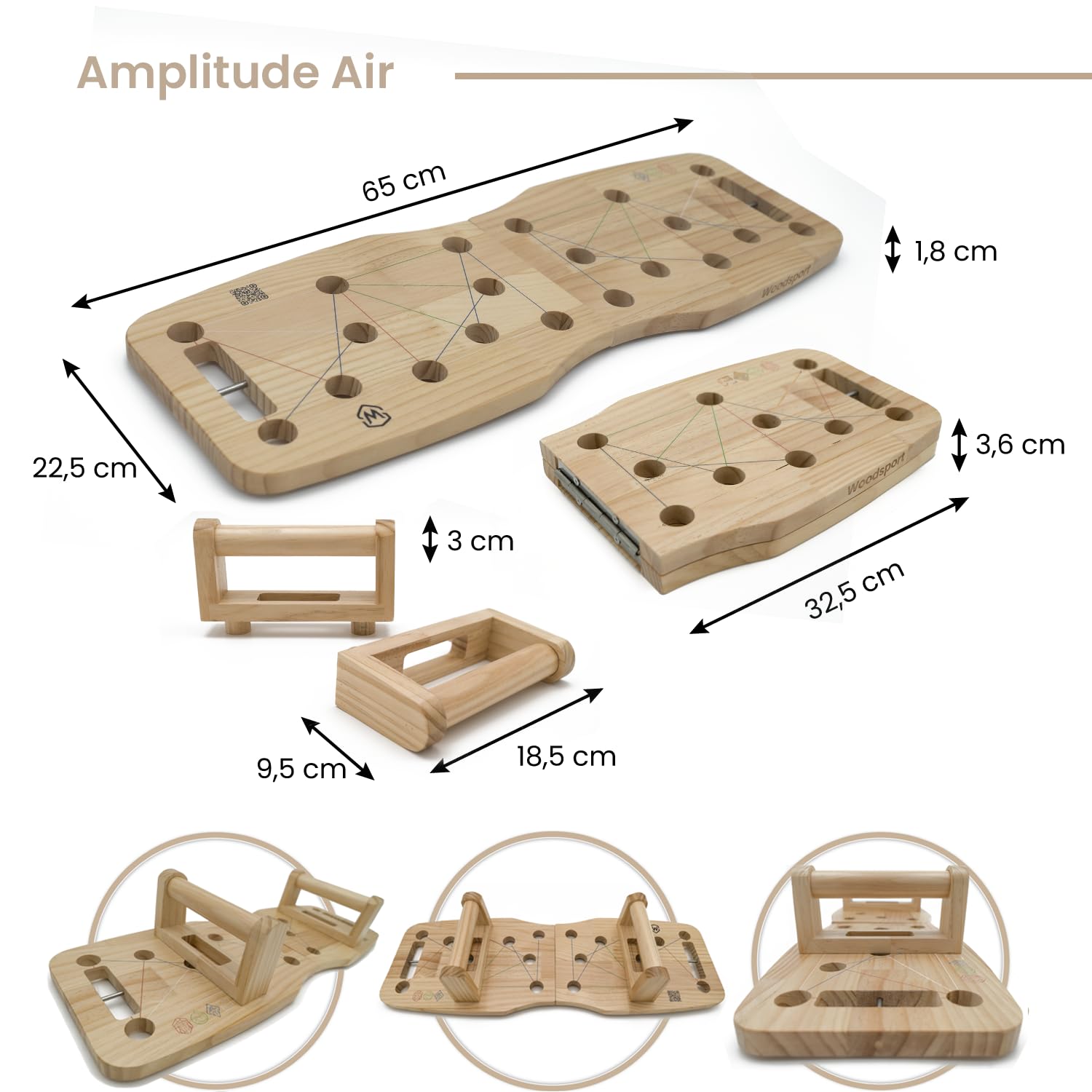 Amplitude – Tabla de flexiones/Push up board de Madera – Tabla para hacer flexiones – Gimnasio en Casa – con Bandas Elásticas + Guía de Entrenamiento 30 en 1