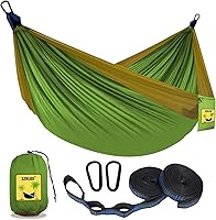 Vista 8 de SZHLUX Hamaca de camping doble y simple portátil con 2 correas para árboles y bolsa de transporte adjunta, ideal para exteriores, interiores, playa