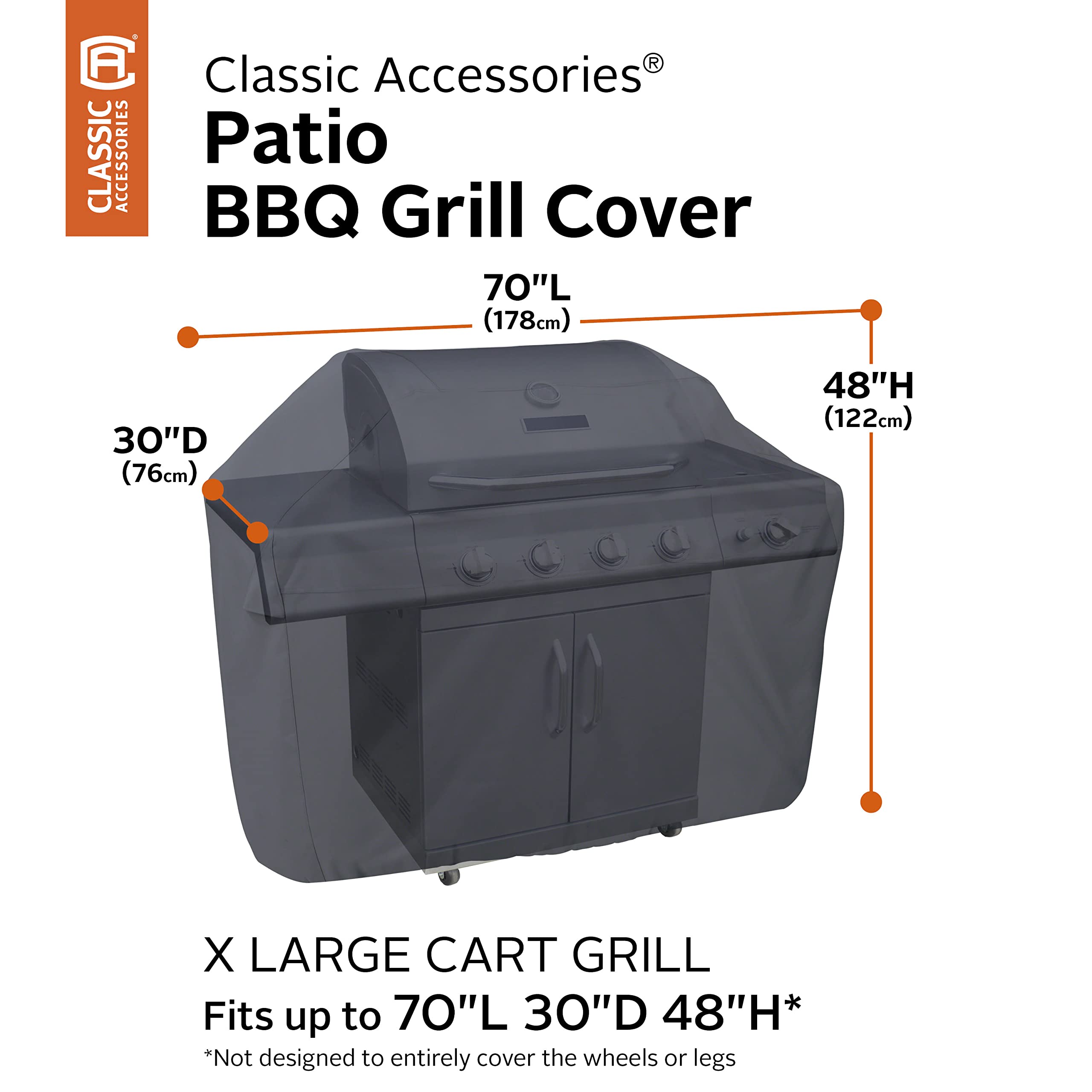 Classic Accessories Pokrowiec na grill na patio - wytrzymały pokrowiec na grilla z wodoodporną tkaniną, XL (55-308-050401-00) czarny
