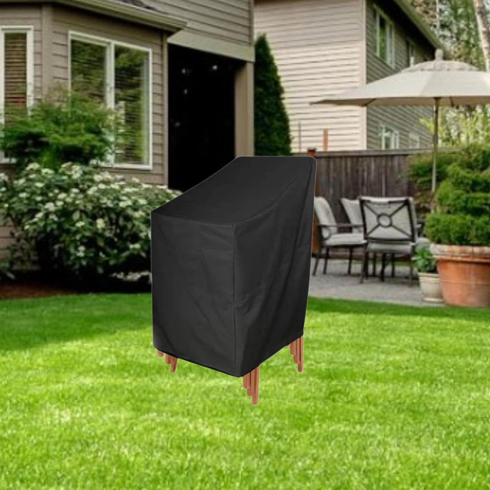 MYCENSE Garden Patio Chair Cover Stacked Chair Dust Cover Protection Cover Black Tear Resistance All Weathers Folding Chairs Cover, 68cmx68cmx72cm