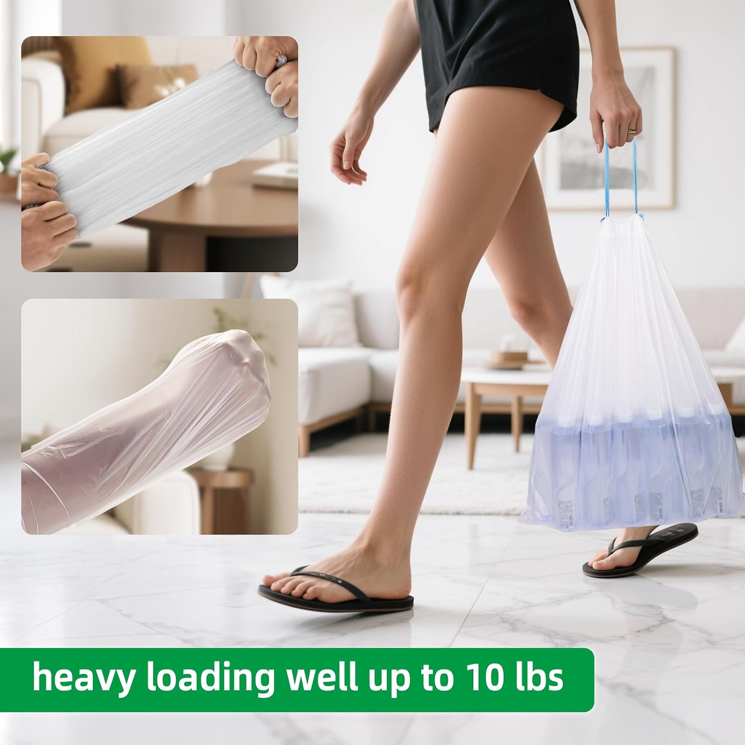 Drawstring 4 Gallon Trash Bag 51 Counts, Tear-Free & Leakproof Small Trash Bags, Unscented Small Garbage Bags, 15 Liter Mini Wastebasket can Liners for Bathroom Bedroom Office