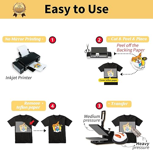 Miniatura 5 de TransOurDream Vinilo de transferencia de calor imprimible para tela oscura (50 hojas, 8.5 x 11 pulgadas)