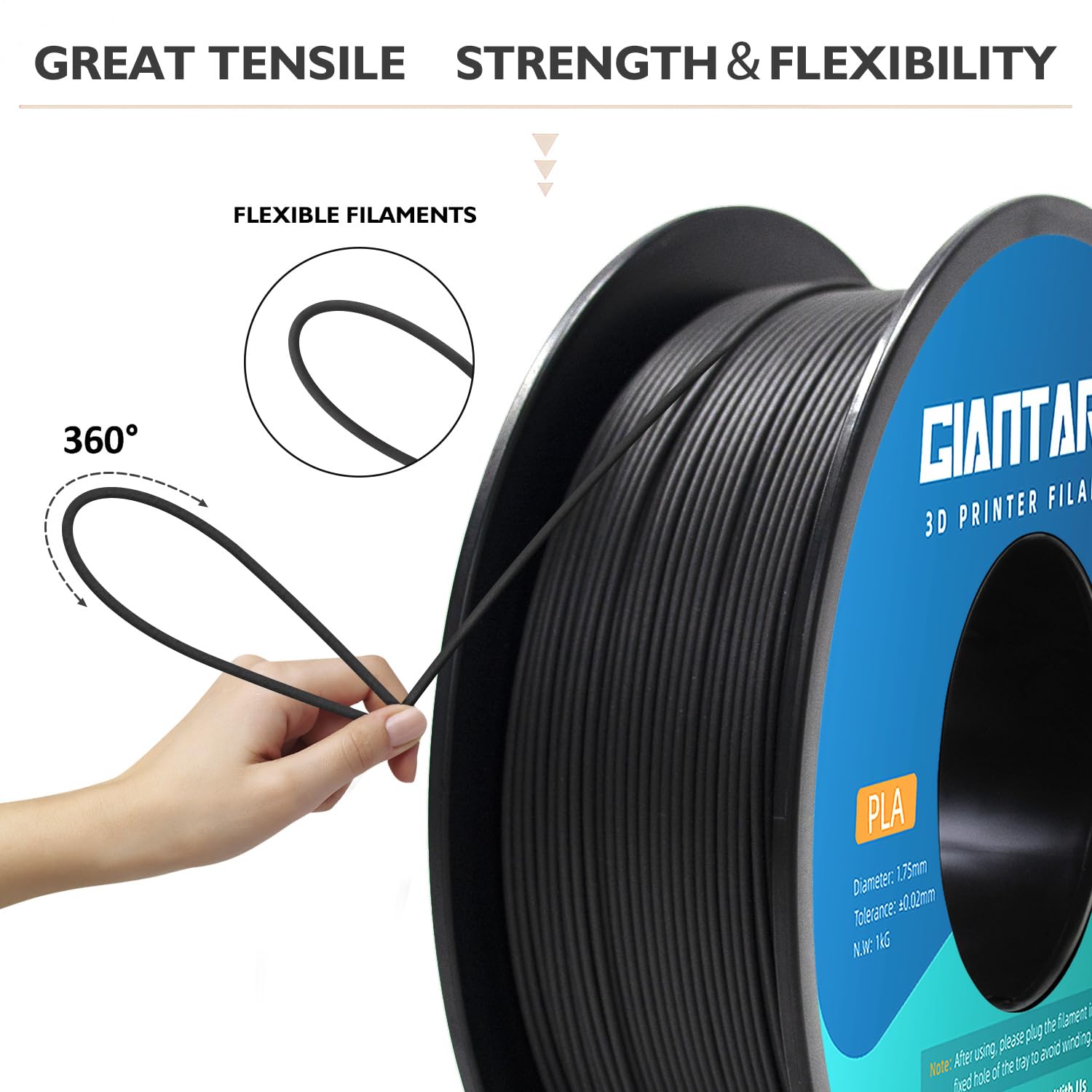 Filamento PLA 1,75 mm GIANTARM 3D filamento PLA PLA-CF fibra di carbonio nera 1 kg Spool