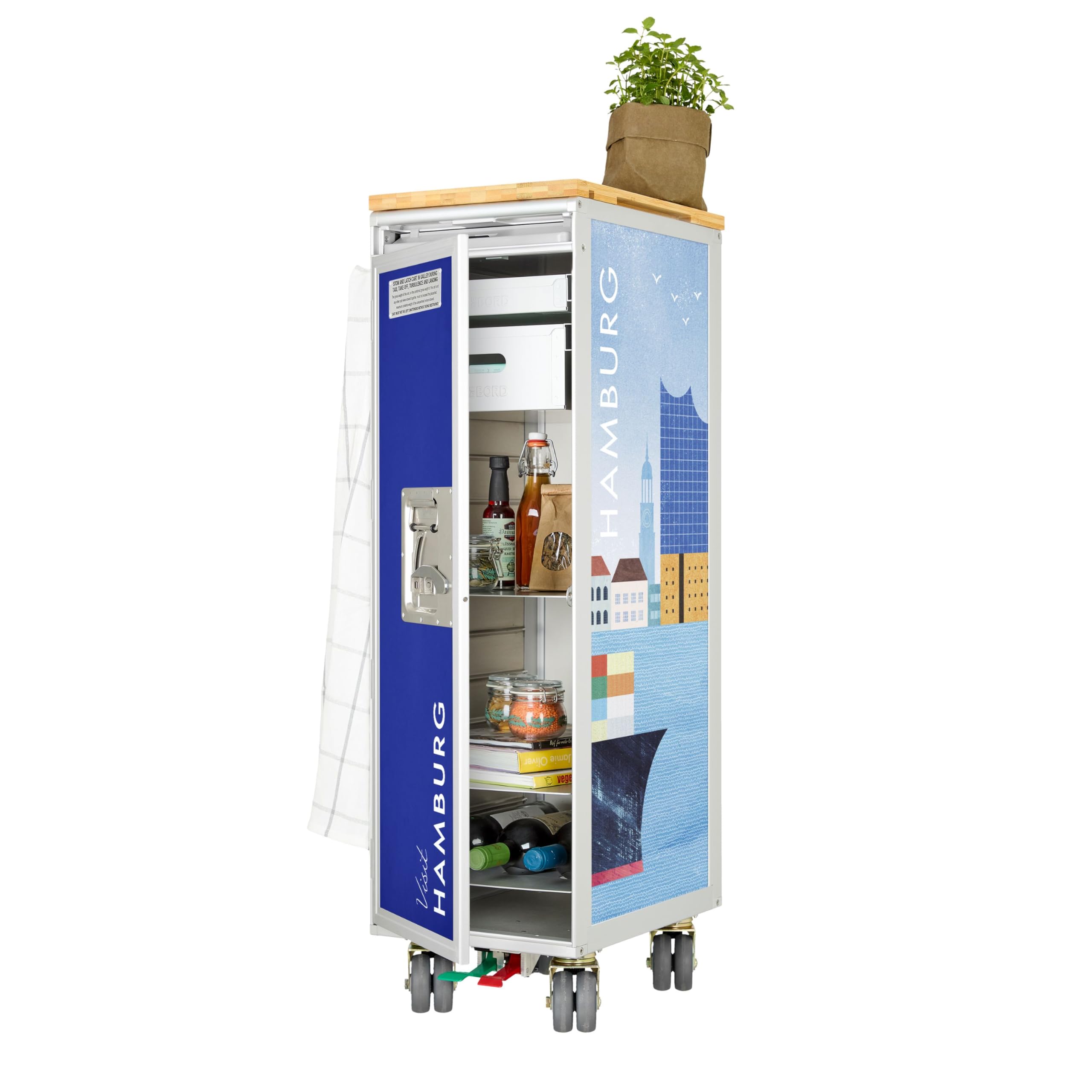 Airline Trolley Henry Rivers, Büroschrank, Aktenschrank klein, Küchenwagen Edelstahl, Norm: Atlas, 103 x 30,5 x 40,5, Flugzeugtrolley, Visit Hamburg, Küche