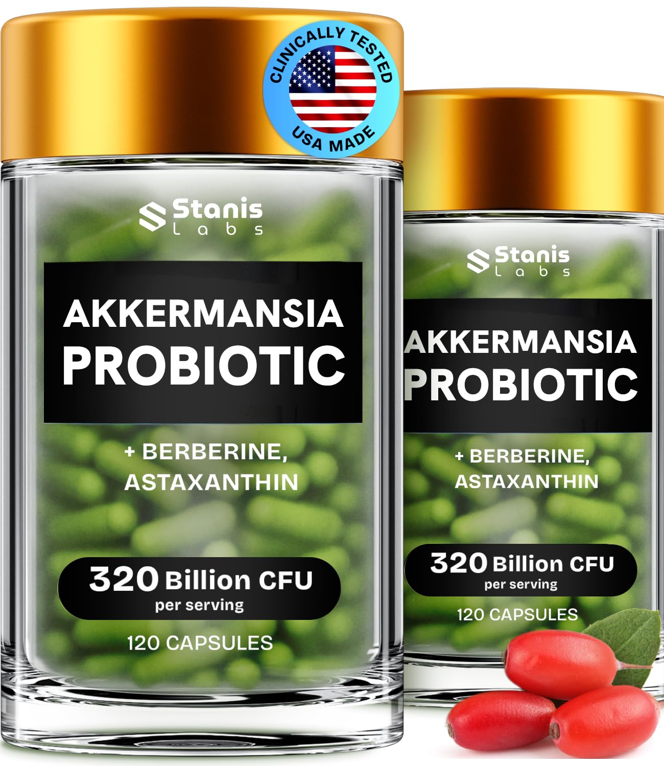 Akkermansia Muciniphila Probiotics | Probiotic and Prebiotic with Akkermansia Probiotics for gut health* | Inulin Prebiotic Fiber Capsules Astaxanthin & Berberine & Chromium | 240 capsules 2 pack