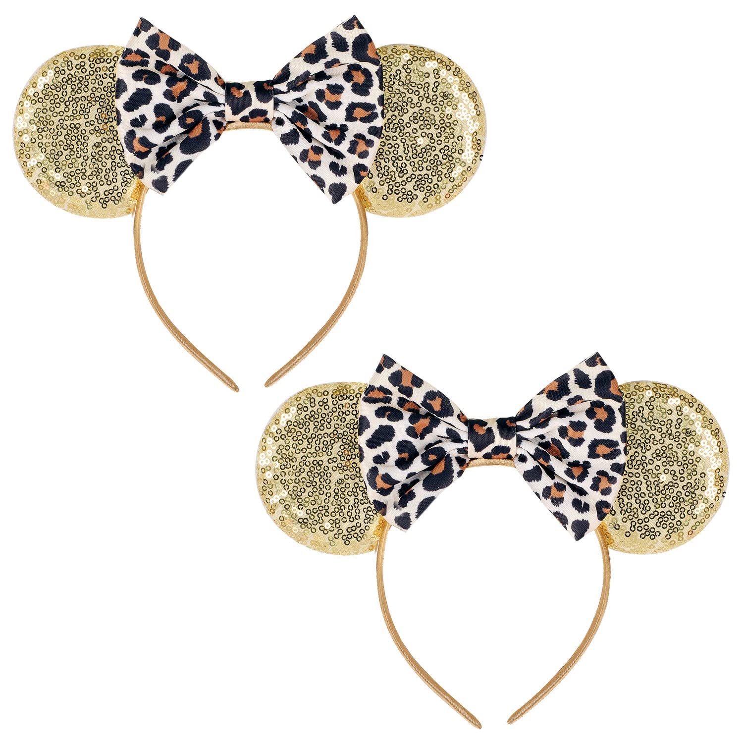 Photo 1 of 2 Pcs Mouse Ears Bow Headbands, Shiny Sequin Bow Headbands Classic Mouse Ears Headbands for Adult Women Girls Leopard-1