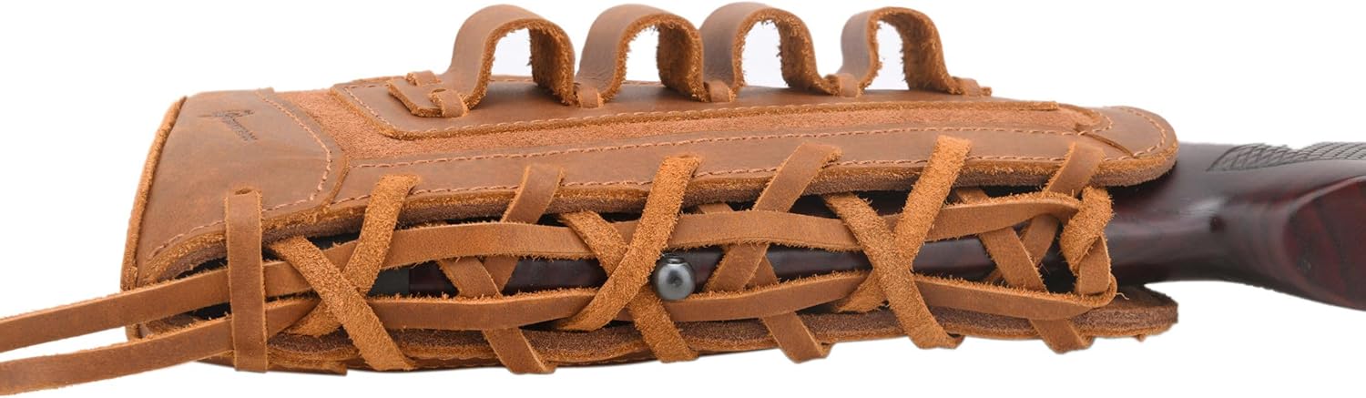 Adjustable Leather Buttstock Cartridge Ammo Holder for 12 Gauge Ammo Pouch Bag Stock 12GA Shotgun Shell Holder